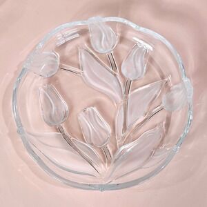Mikasa Tivoli Tulip 7" Plates Frosted & Clear Glass Set of 4 Dessert Luncheon